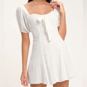 Lulu's White Puff Sleeve Midi Dress